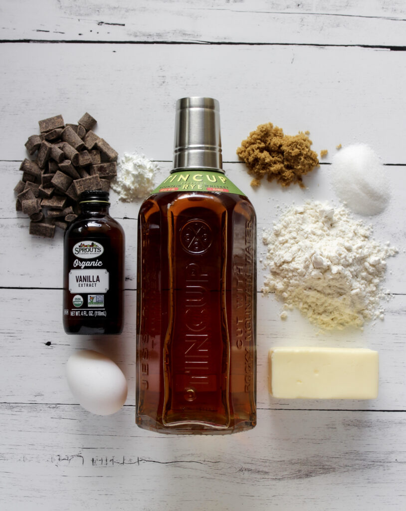 ingredients for rye whiskey chocolate chip cookies