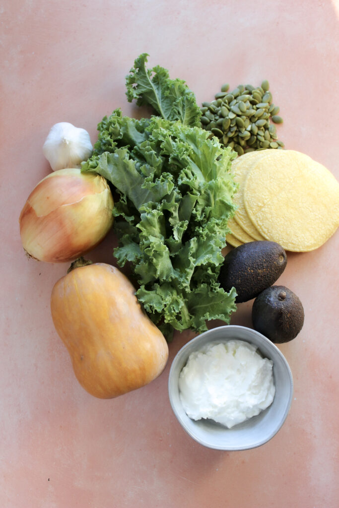 ingredients for kale & squash tacos